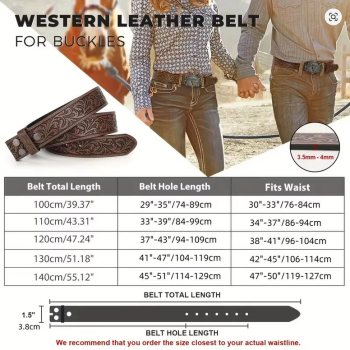 Gürtel - ohne Schnalle - Flower Tooling - BROWN - versch. Längen - 110cm bis 130cm
