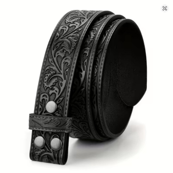Gürtel - ohne Schnalle - Flower Tooling - BLACK - versch. Längen - 110cm bis 130cm