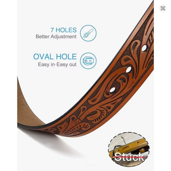 Gürtel - ohne Schnalle - Flower Tooling - BLACK - versch. Längen - 105cm bis 125cm