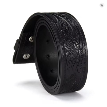Gürtel - ohne Schnalle - Flower Tooling - BLACK - versch. Längen - 105cm bis 125cm