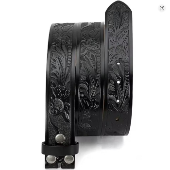 Gürtel - ohne Schnalle - Flower Tooling - BLACK - versch. Längen - 105cm bis 125cm