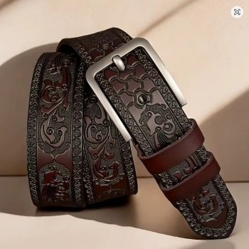 Gürtel - mit Schnalle - Flower Tooling - BROWN - versch. Längen - 110cm bis 130cm