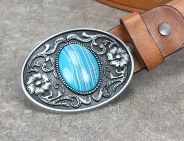 "ILC" Belt Buckle - Agate Floral - AN/Blue - 170045-01
