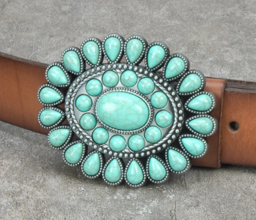 "ILC" Belt Buckle - Starburst Turquoise Stone - AN/Turquoise - 170046-01