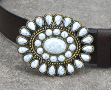 "ILC" Belt Buckle - Starburst Turquoise Stone - AB/White - 170046-02